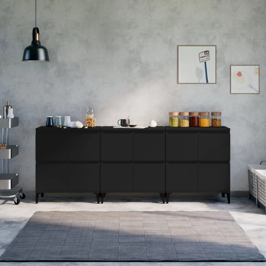 vidaXL Aparadores 3 pcs 60x35x70 cm derivados de madeira preto