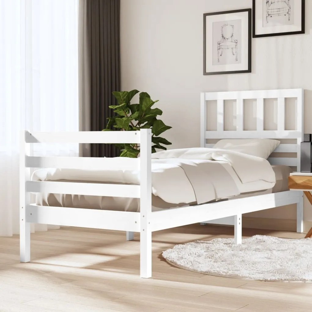 vidaXL Estrutura cama pequena solteiro 75x190 cm madeira maciça branco