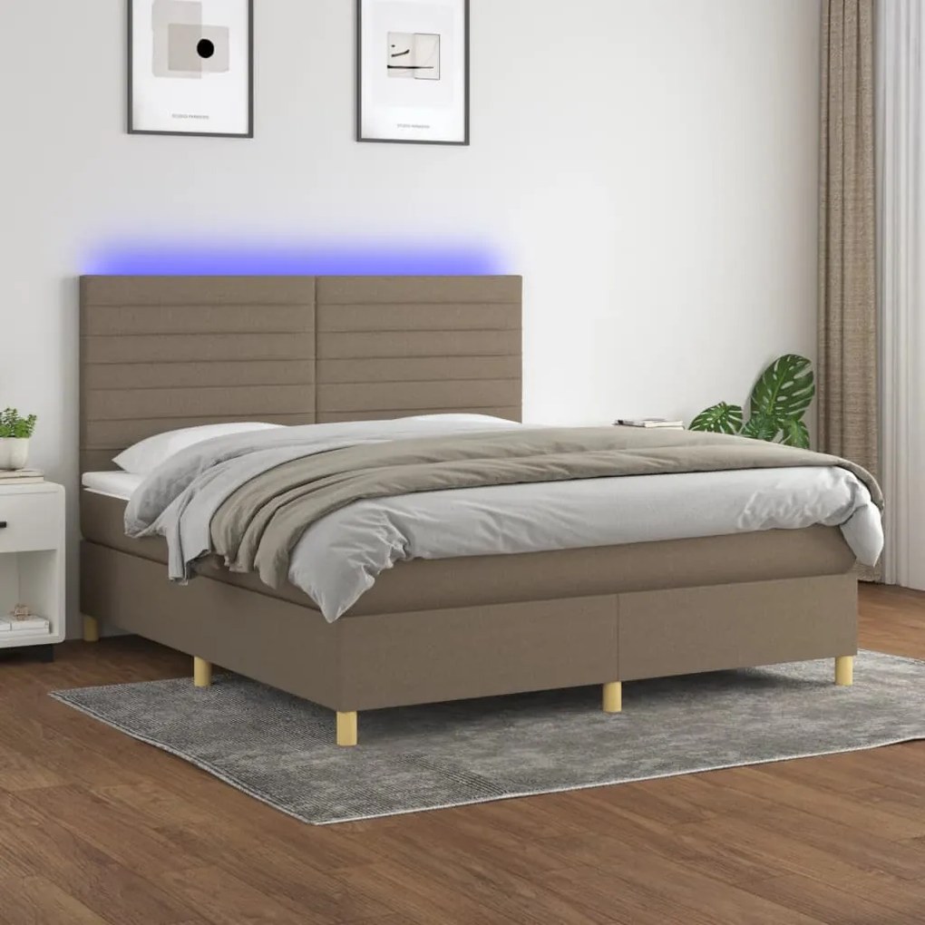 vidaXL Cama box spring colchão/LED 160x200 cm tecido cinza-acastanhado