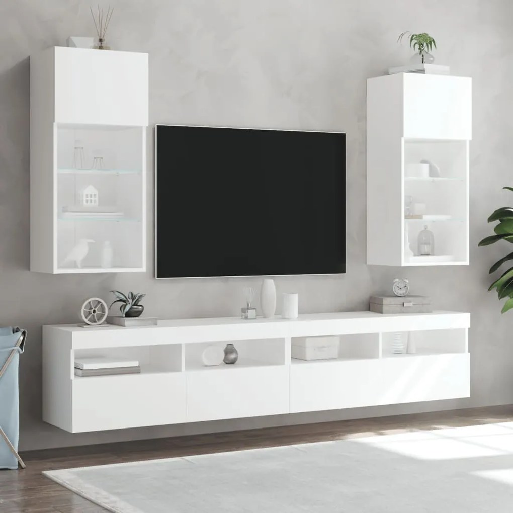 Móveis de TV com luzes LED 2 pcs 40,5x30x90 cm branco