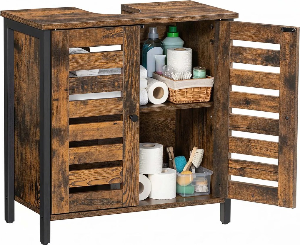 Armário de arrumação para casa de banho para lavatório (NÃO INCLUIDO), com 2 portas de lâminas 30 x 60 x 60 cm castanho-preto