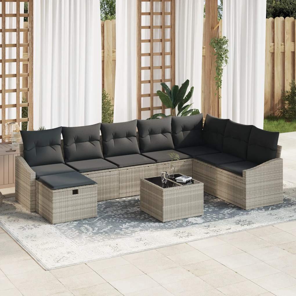 Conjunto de Sofá Jardim com 9 Peças e Almofadas em Rattan Poliéster Ci