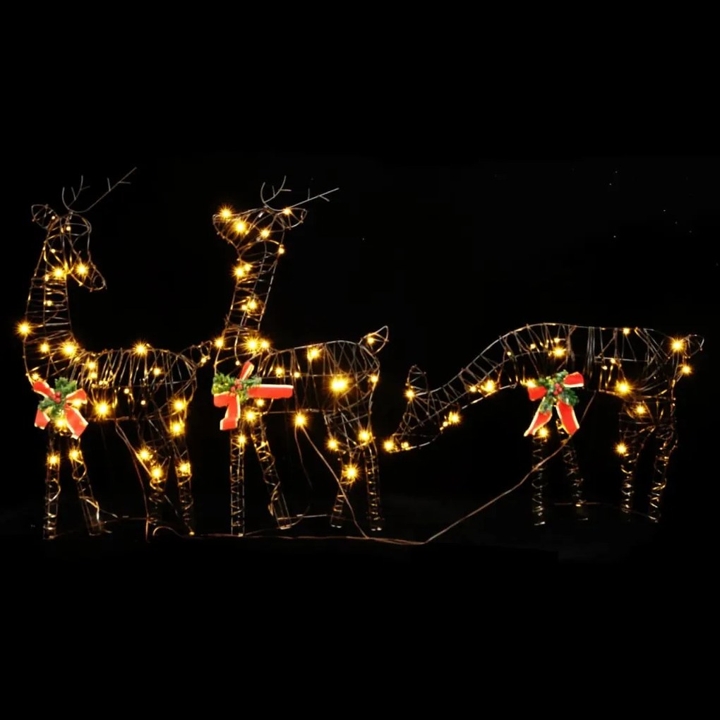 Decoração família de renas de Natal 90 LEDs vime branco quente
