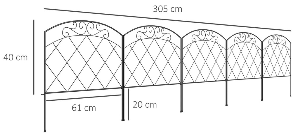 Outsunny Cercas de Jardim 305x61 cm Conjunto de 5 Cercas Decorativas p