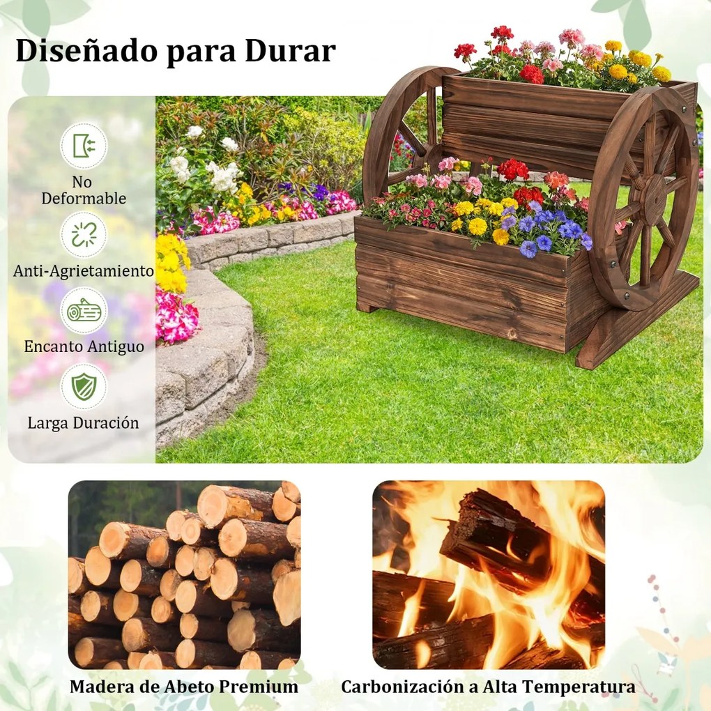 Floreira de Jardim com Rodas, 46 x 44 x 35 cm, 2 Níveis, Castanho