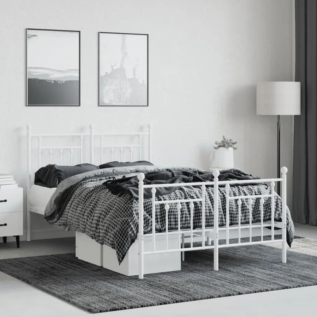 Estrutura de cama com cabeceira e pés 120x190 cm metal branco