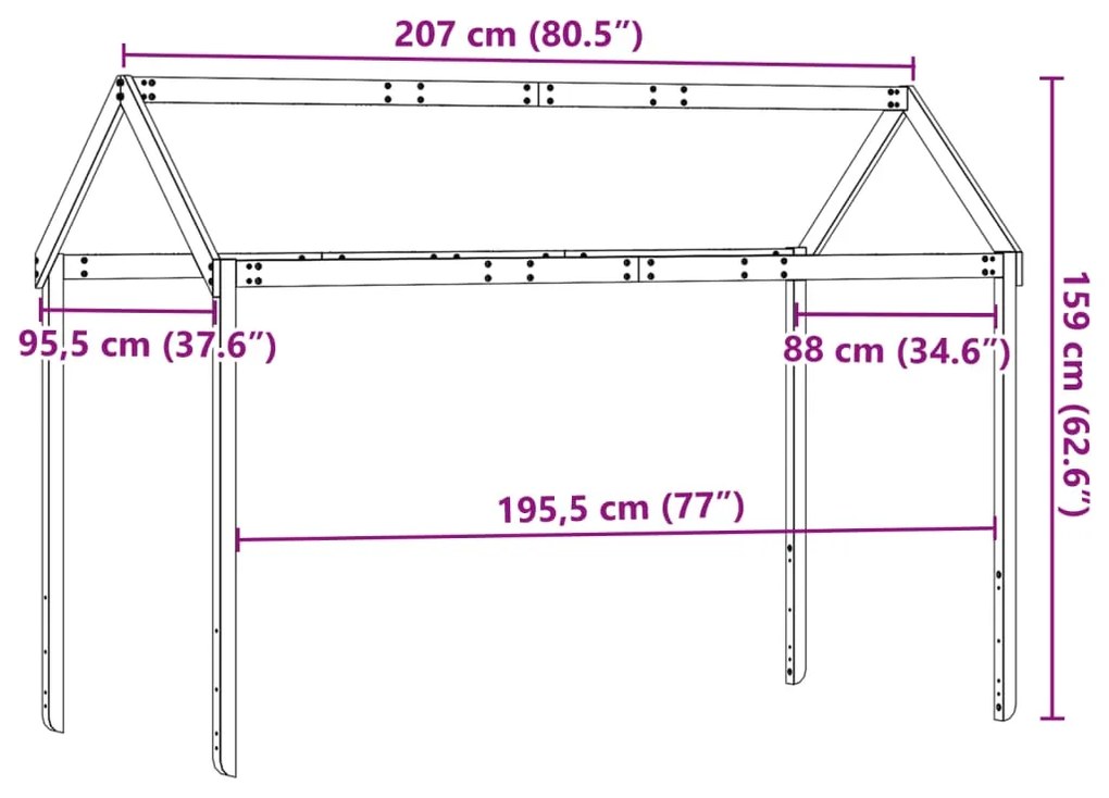 Telhado cama infantil 207x95,5x159 cm pinho maciço castanho mel