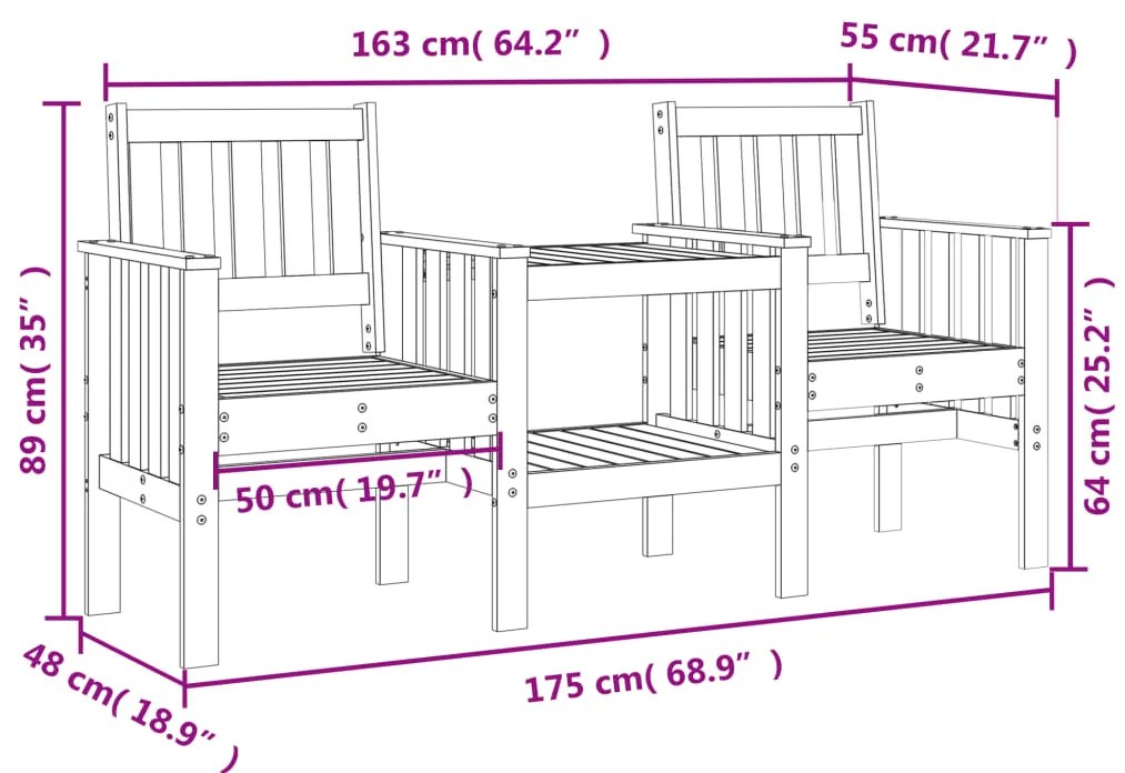 Banco de jardim 2 lugares com mesa pinho maciço