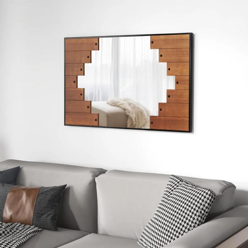 Espelho de parede retangular com moldura em chave de piano Gancho bidirecional para sala de estar Quarto 95 x 60 cm Preto