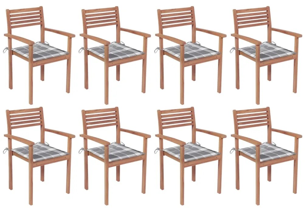 Cadeiras de jardim empilháveis c/ almofadões 8 pcs teca maciça