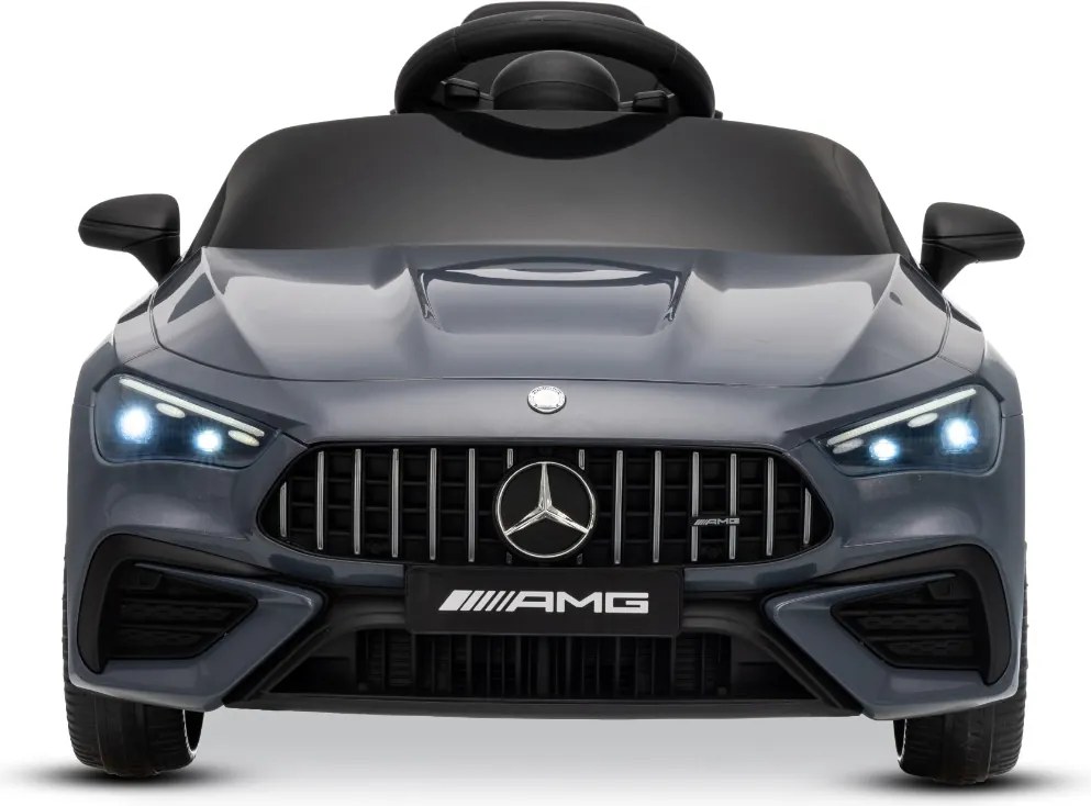 Carro elétrico para crianças Mercedes CLE 12V bateria de lítio, luzes LED, comando remoto de 2,4 GHz, ligação Bluetooth, licença ORIGINAL Cinzento