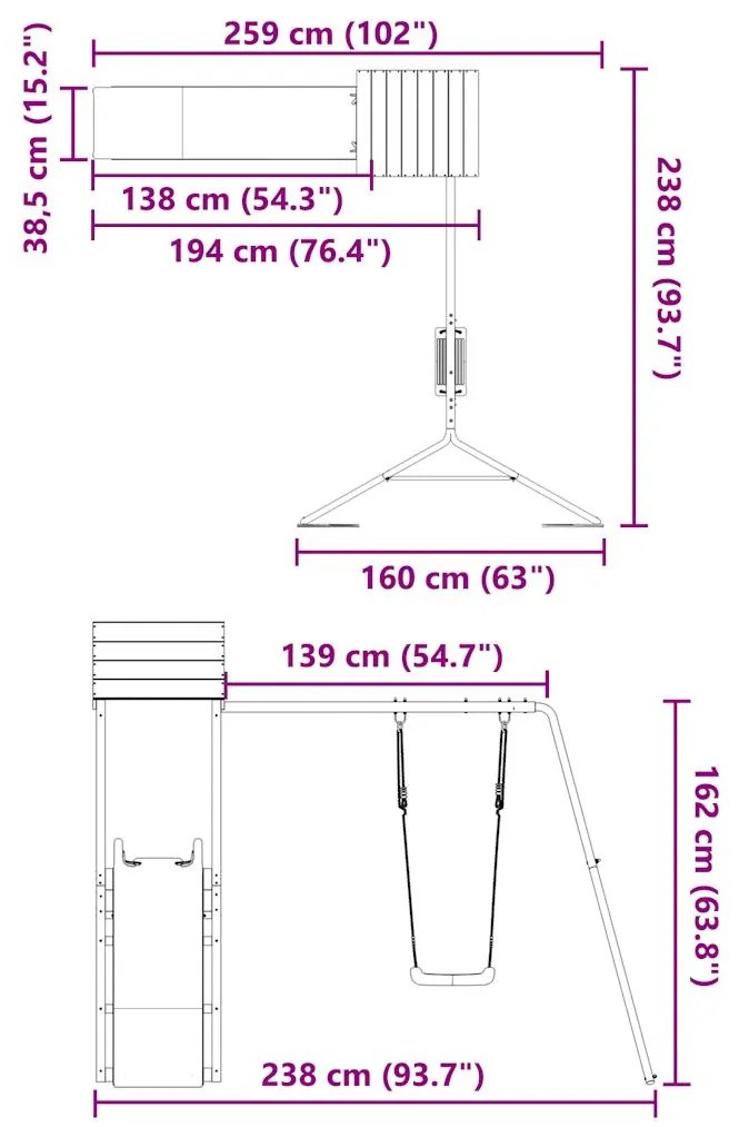 Conjunto de brincar para exterior madeira de pinho impregnada