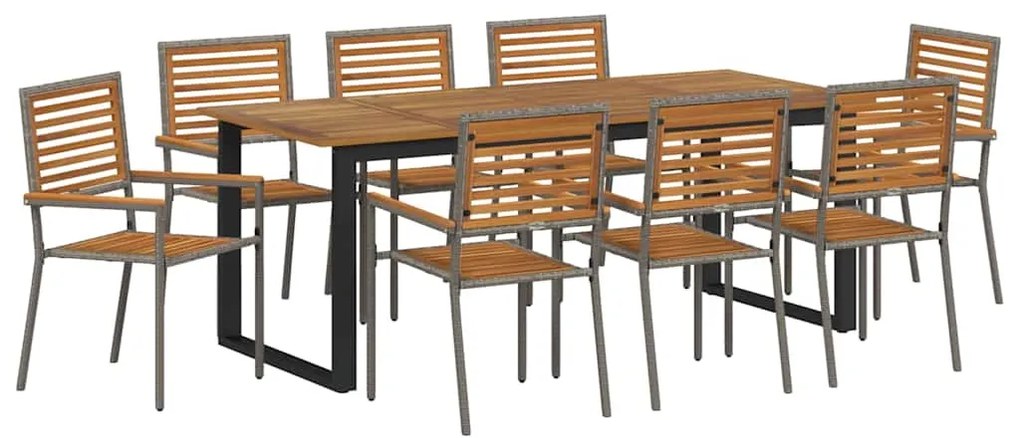 Conjunto de Jantar para Jardim 9 pcs Cinzeto 200 x 90 x 75 cm