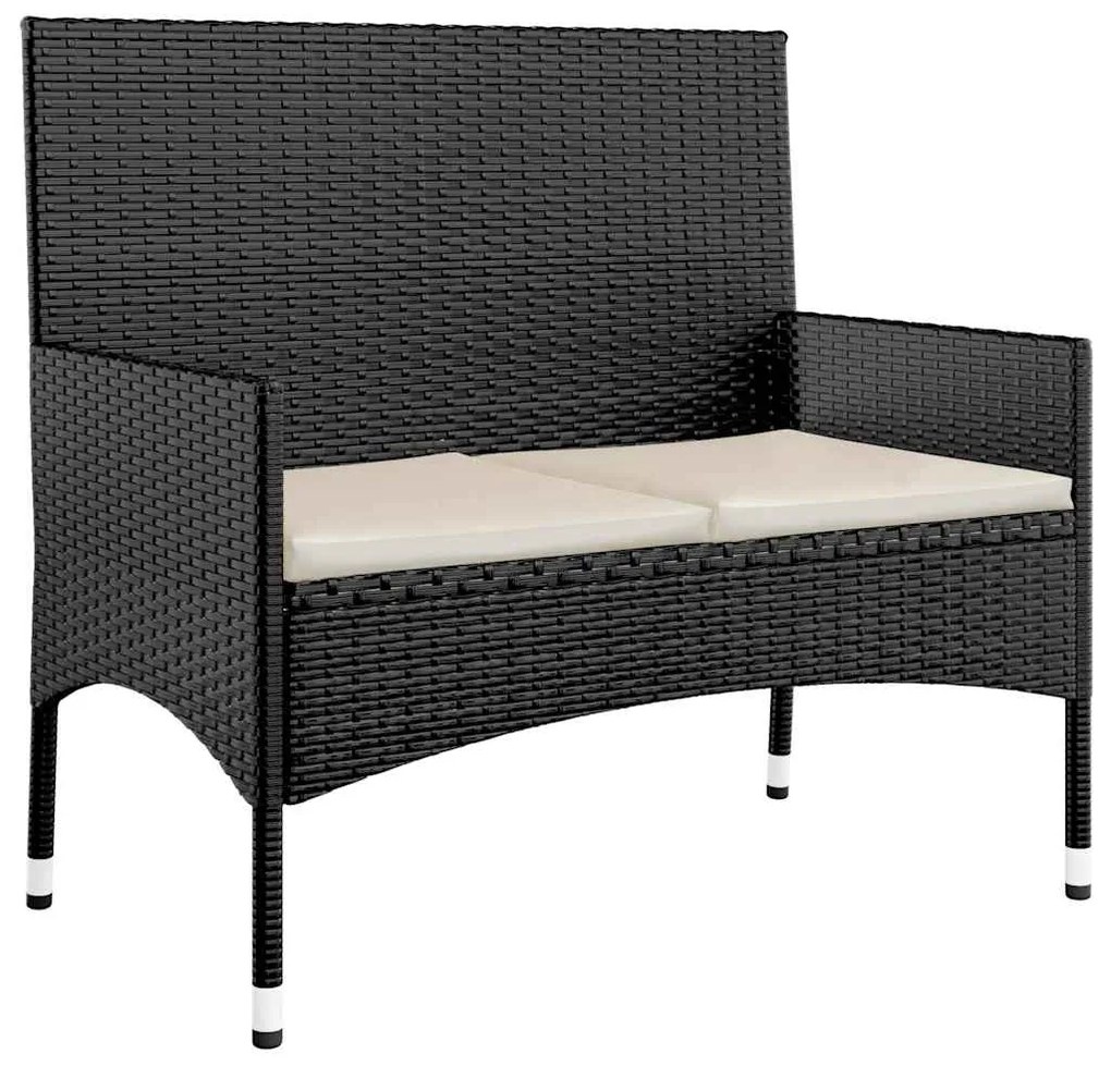 4 pcs conjunto lounge de jardim c/ almofadões vime PE preto