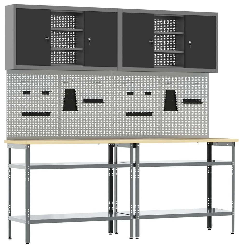 Conjunto de Bancada de Trabalho com 8 Peças em Aço Cinzento