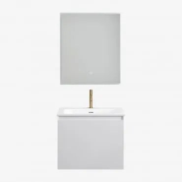 Conjunto De Móveis De Banheiro Em Madeira Macrae Com Pia Integrada Branco & Led Retangular E Anti-embaciamento 60x70 Cm Riben & - Sklum
