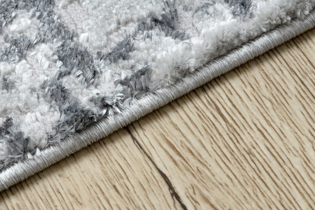Tapete MEFE moderno 8722 Linhas vintage - Structural dois níveis de lã cinza cinzento / branco