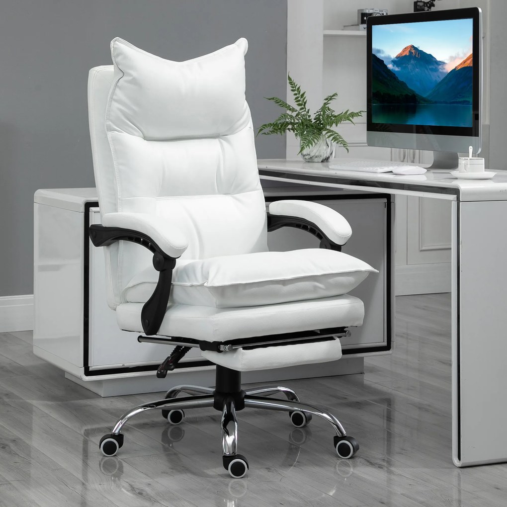 Cadeira de escritório, cadeira ergonómica com encosto reclinável, altura ajustável, 66 x 72 x 130 cm, branca