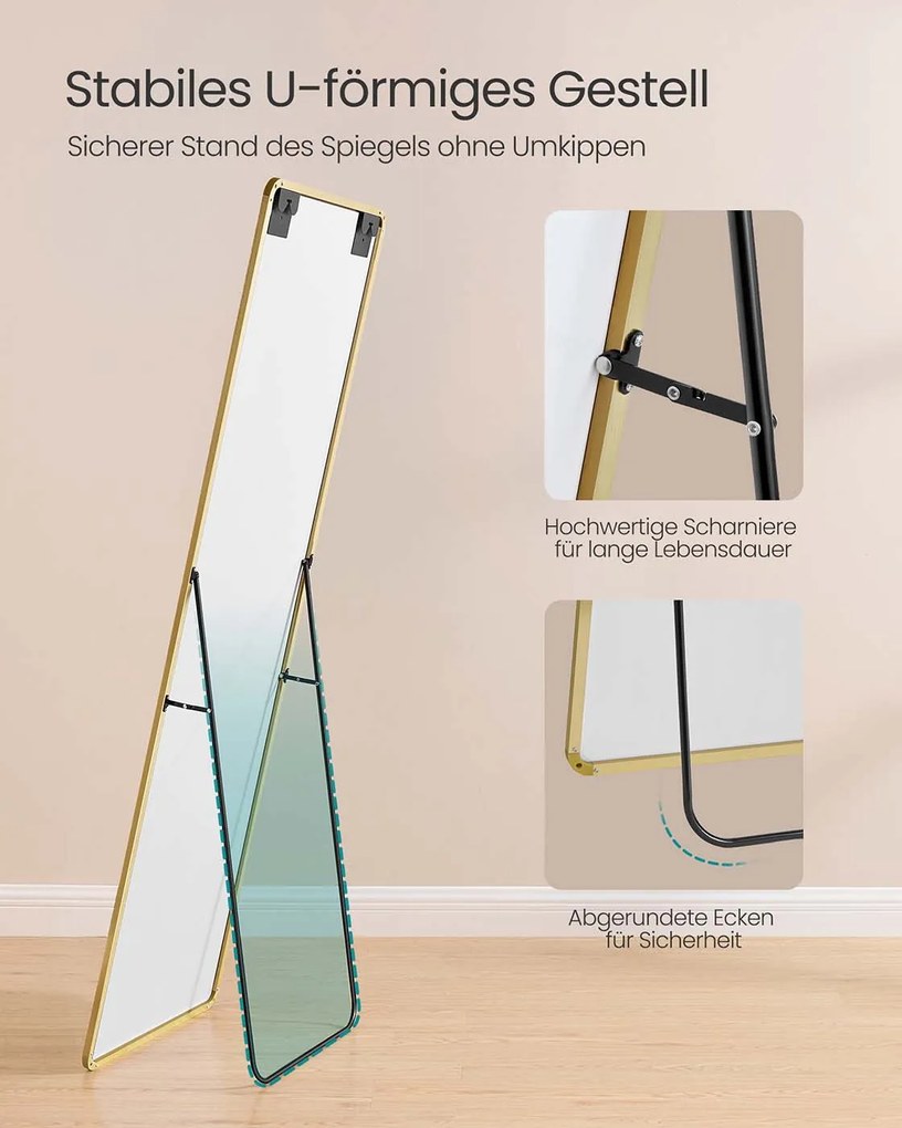 Espelho retangular para corpo inteiro 160 x 50 cm dourado claro