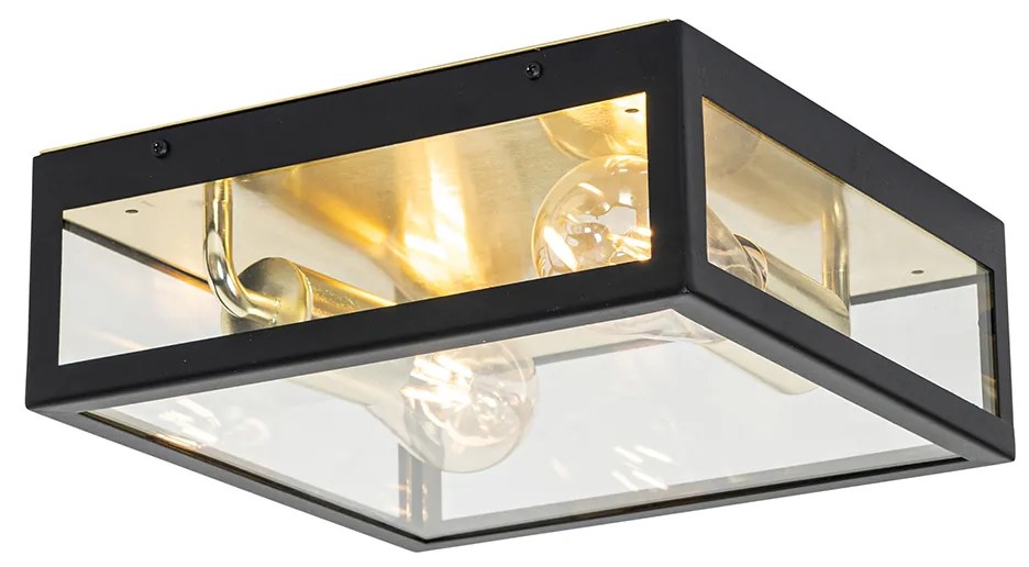 Candeeiro de teto industrial para exterior preto com 2 luzes douradas - Rotterdam Industrial