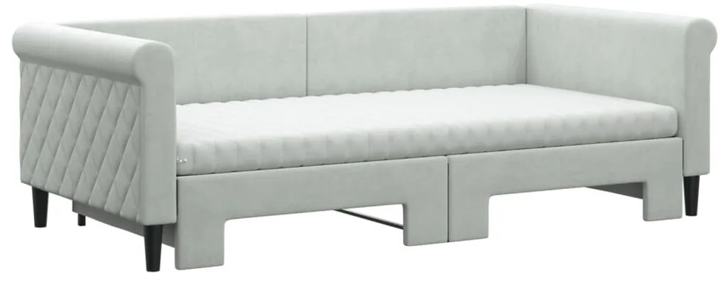 Sofá-cama c/ gavetão e colchões 90x190 cm veludo cinzento-claro