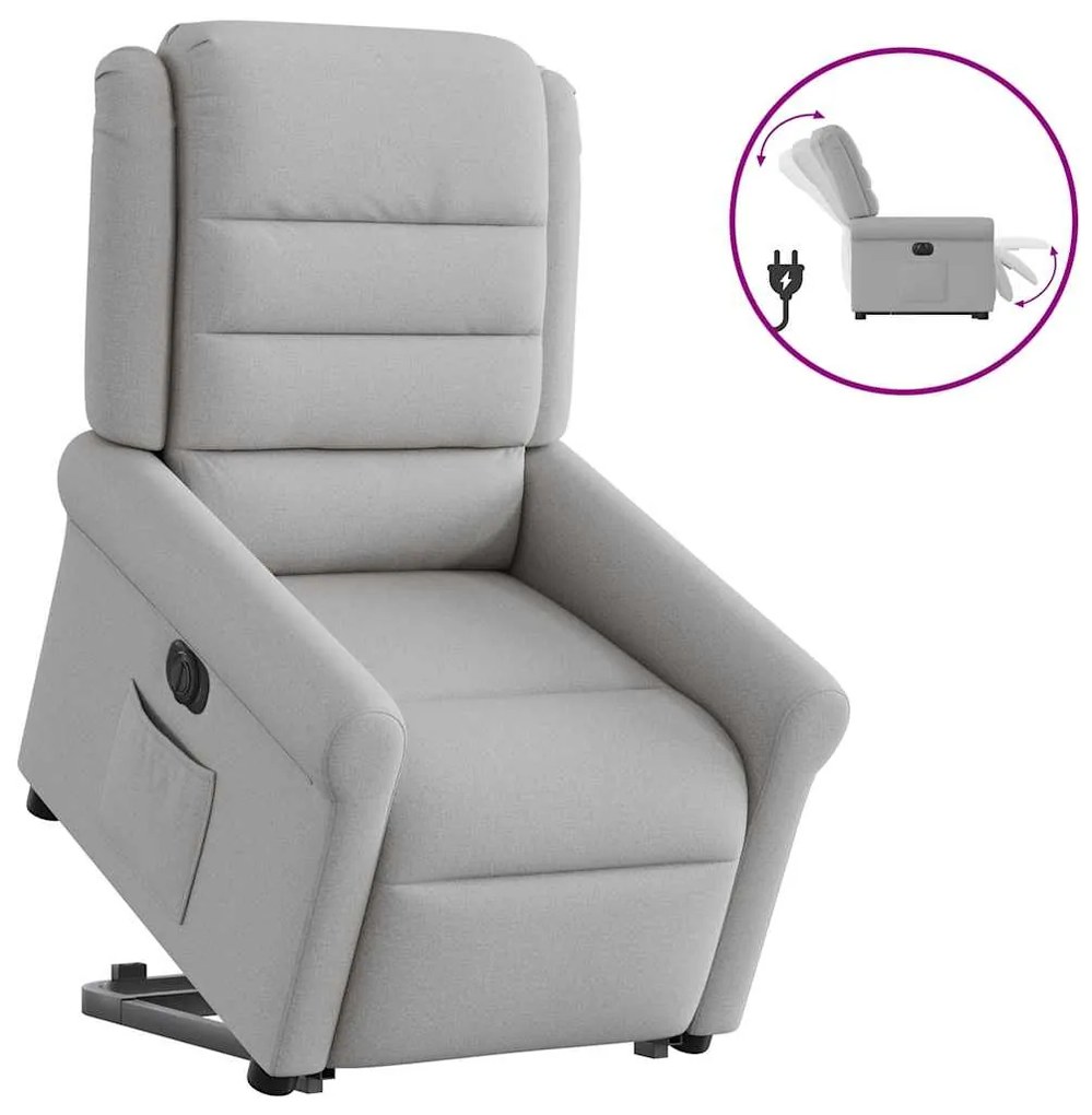 vidaXL Poltrona reclinável elevatória elétrica tecido cinzento-nublado