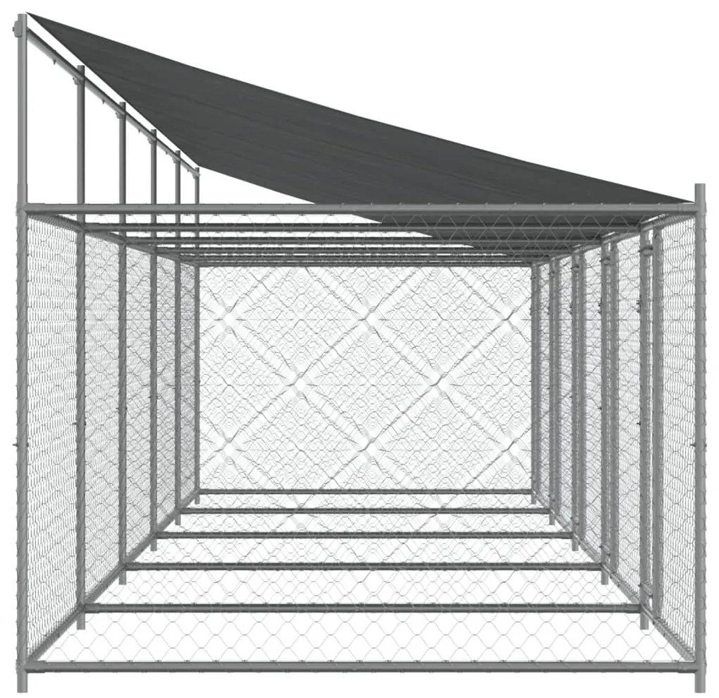 Jaula para cão com telhado/portas 10x2x2m aço galvanizado cinza