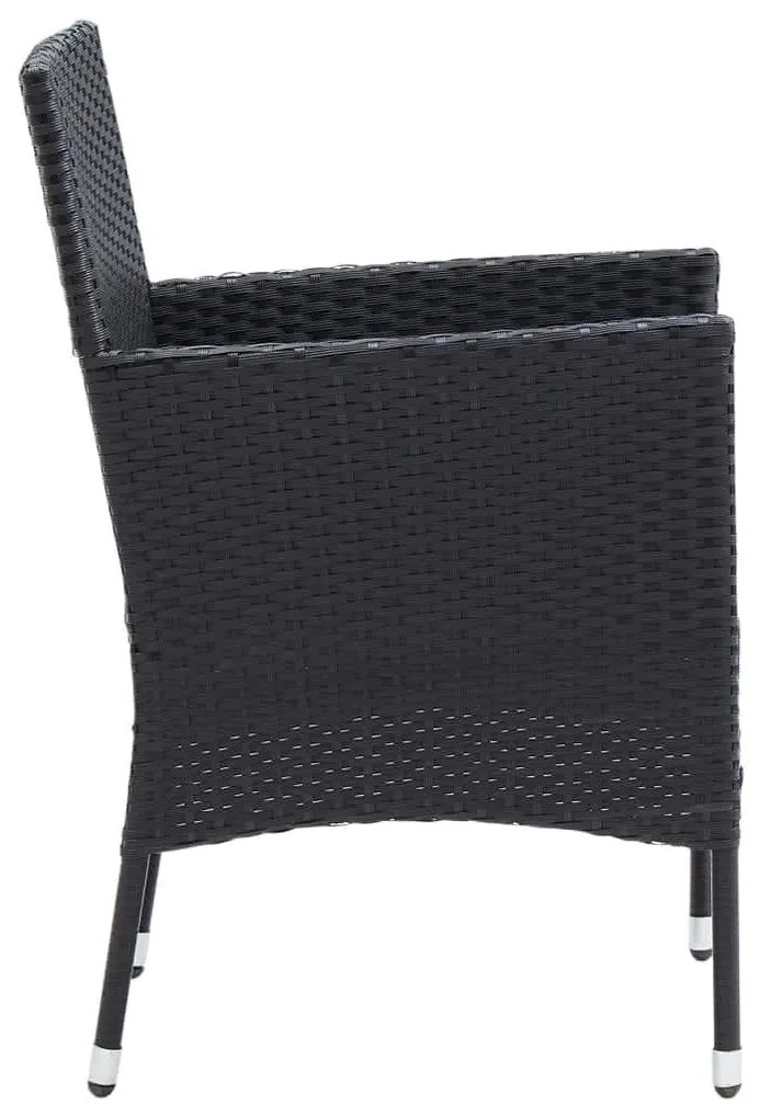 3 pcs conjunto de jantar p/ jardim c/ almofadões vime PE preto