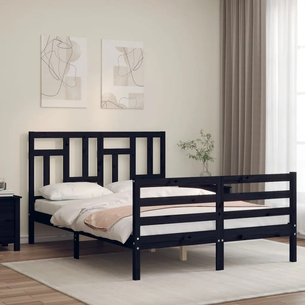 vidaXL Estrutura de cama com cabeceira 120x200cm madeira maciçao preto