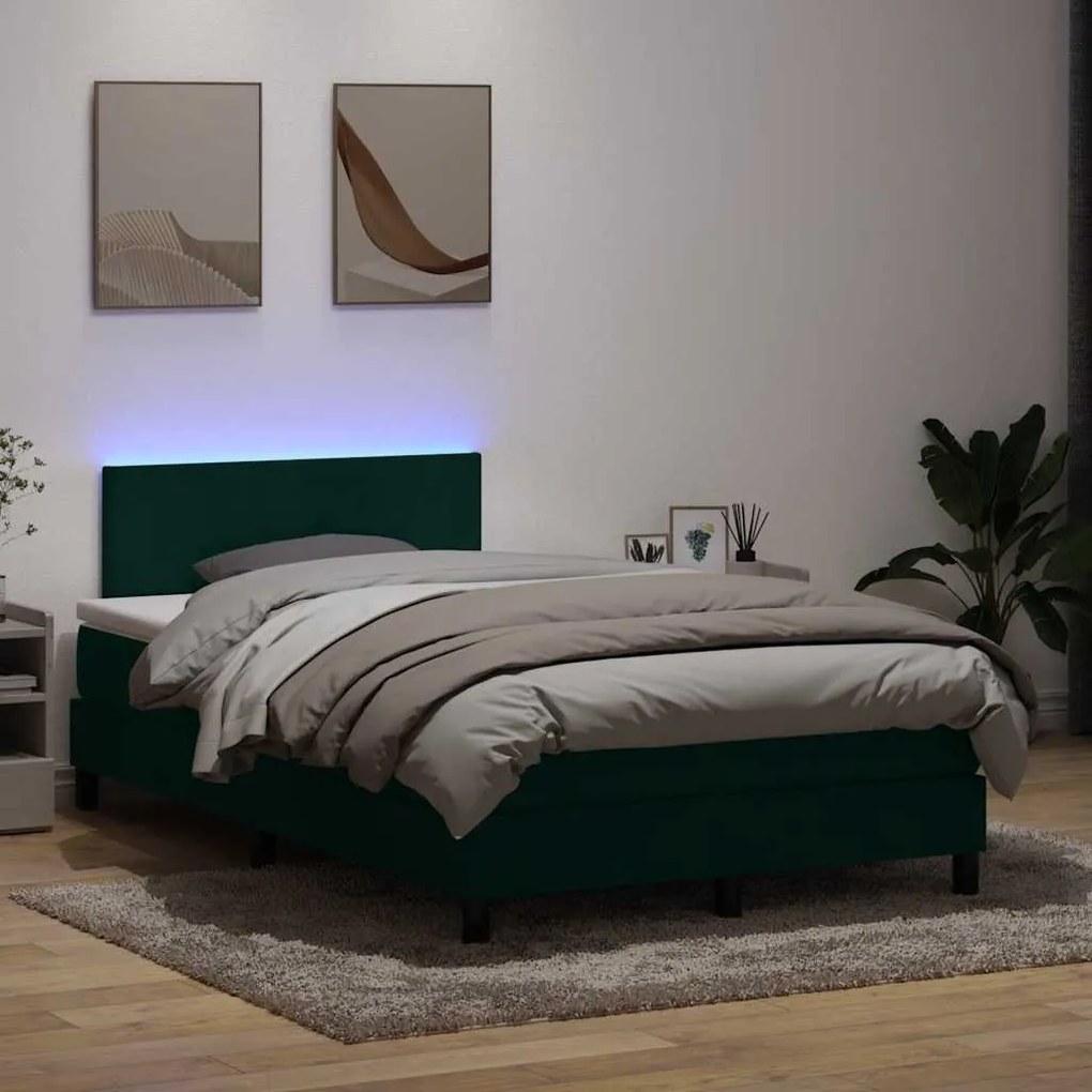 Cama boxspring com colchão 120x210 cm veludo verde-escuro