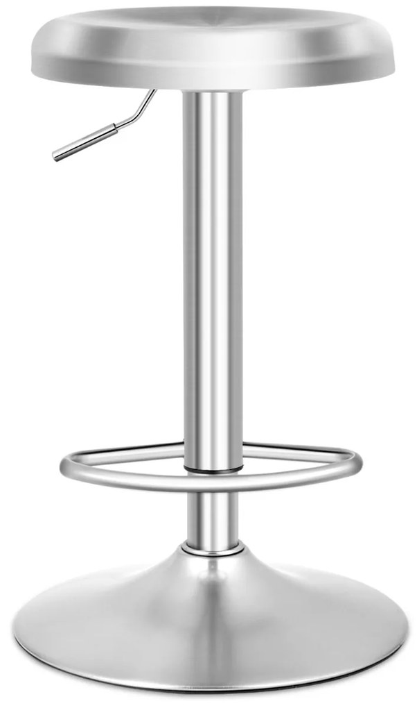 Banco bar giratório ajustável com apoio para os pés, alça e base em aço inoxidável de 82 cm para cozinha ou cafetaria, prateado