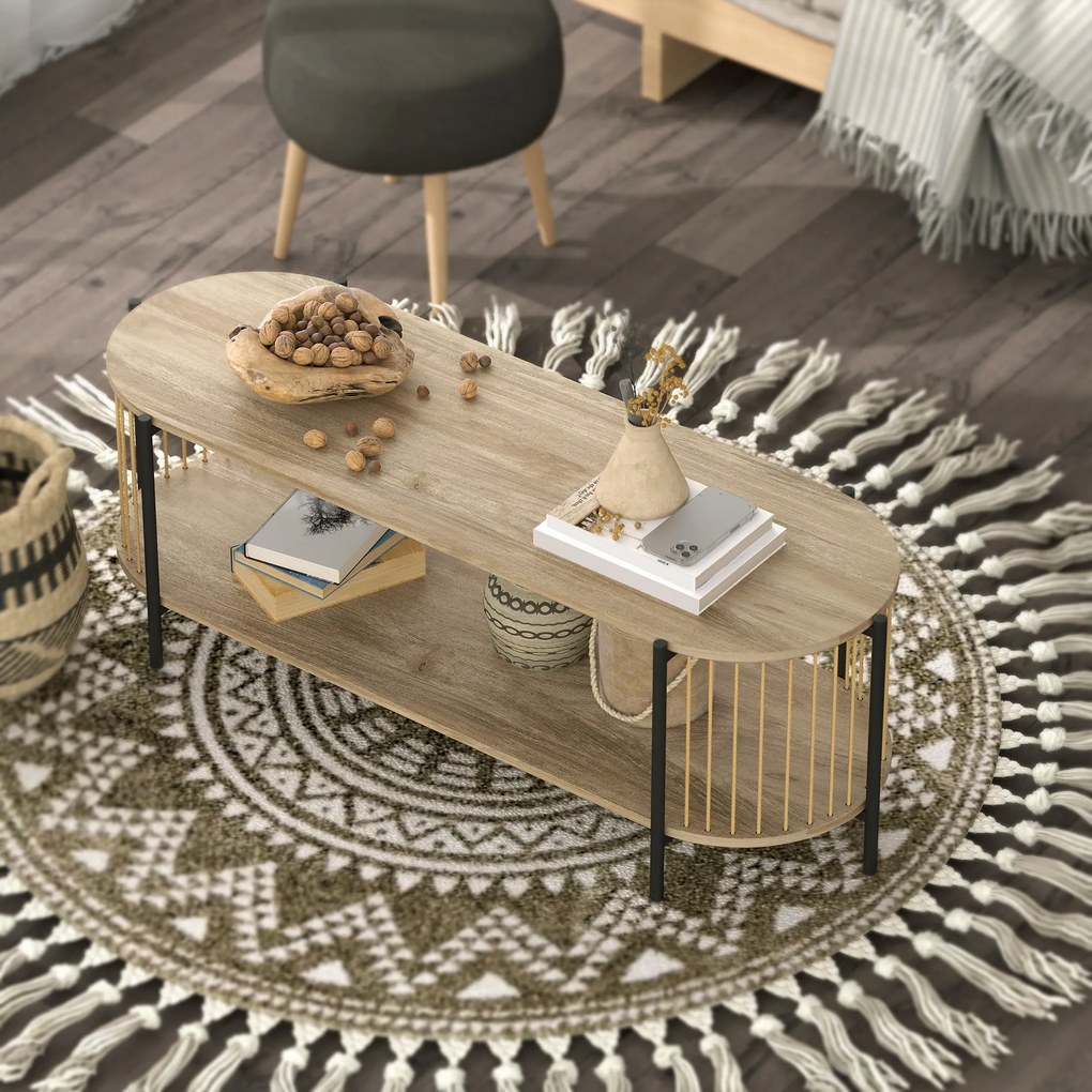 Móvel de TV Estilo Boémio Móvel de TV até 55 Polegadas com Detalhes em Corda de Papel e 2 Prateleiras Abertas 124x43,5x41 cm Madeira