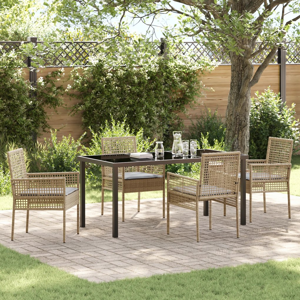 vidaXL Conjunto de Jantar de Jardim com Almofadas Bege Rattan Polímero
