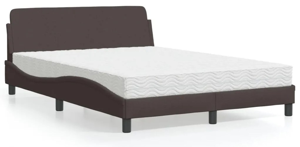 vidaXL Cama com colchão Dover 140x190 cm tecido castanho-escuro