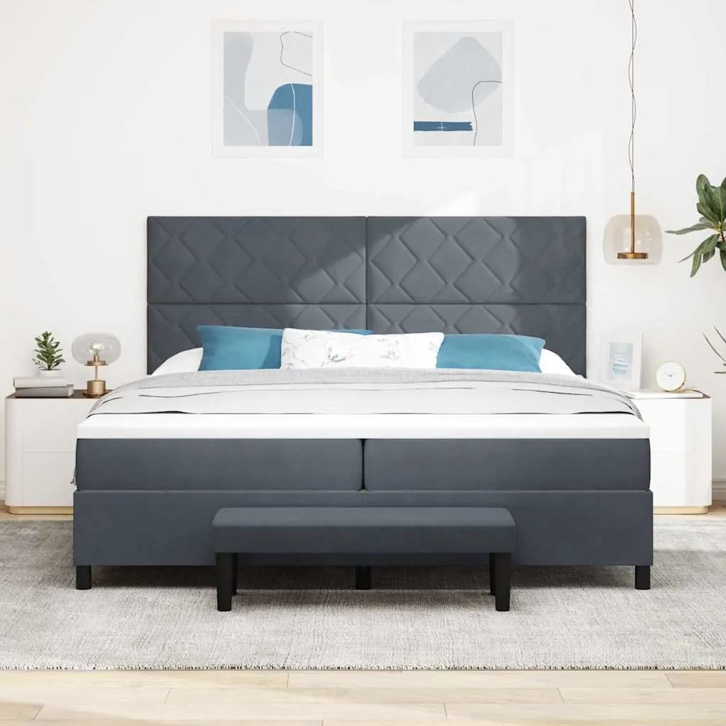 Cama Box Spring com Colchão &amp; Banco Cinza Escuro 200x200 cm Veludo