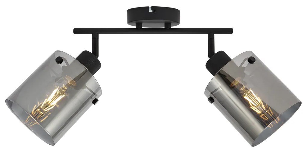 Foco de teto de design preto com vidro fumê 2 luzes - Domo Moderno