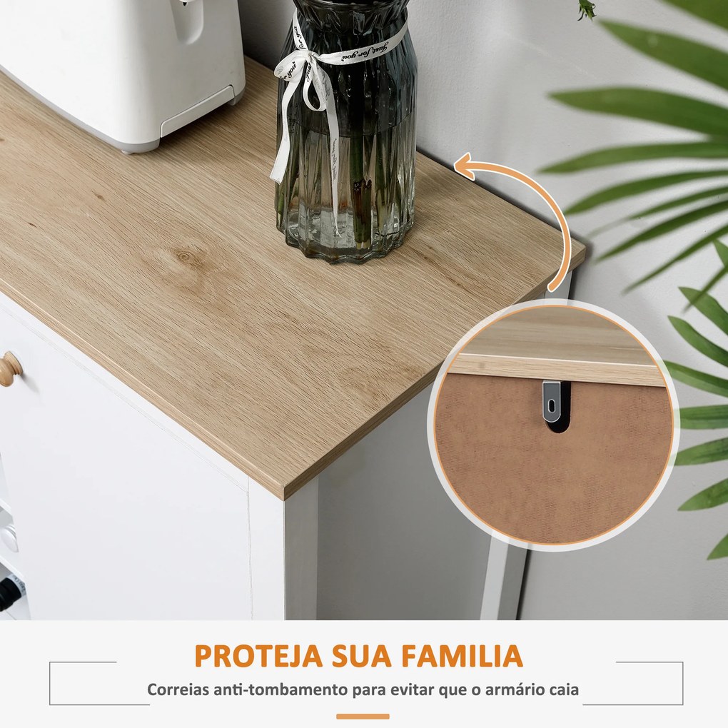 HOMCOM Aparador de Cozinha Moderno com 2 Gavetas 2 Armários com Prateleiras Ajustáveis e Suporte para 9 Garrafas Móvel Auxiliar de Armazenamento para Sala de Jantar Sala de Estar 110x35x75cm Branco