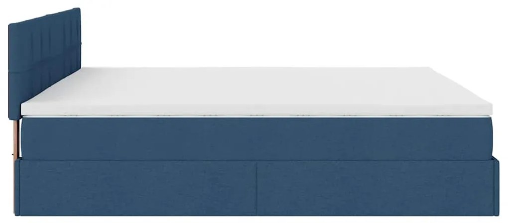 Estrutura de cama otomana com colchão 200x200 cm tecido azul