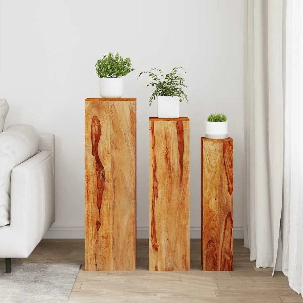 Suportes para plantas 3 pcs madeira de acácia maciça castanho