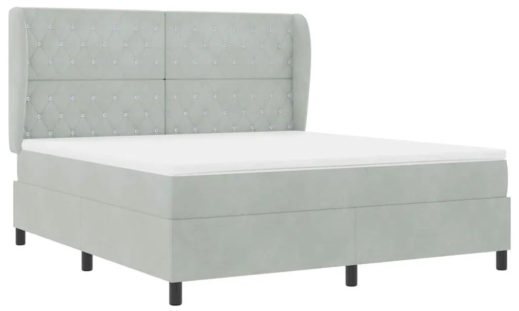 Cama Box com Colchão - Cinza Claro, 180x200 cm, Veludo