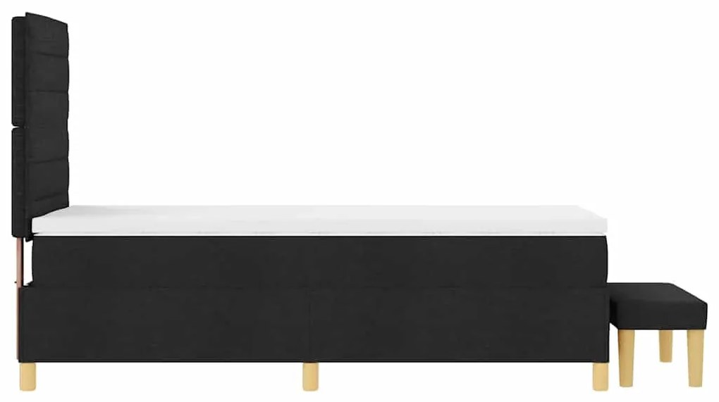 Cama Box Spring com Colchão e Banco Preto 100x200 cm Tecido