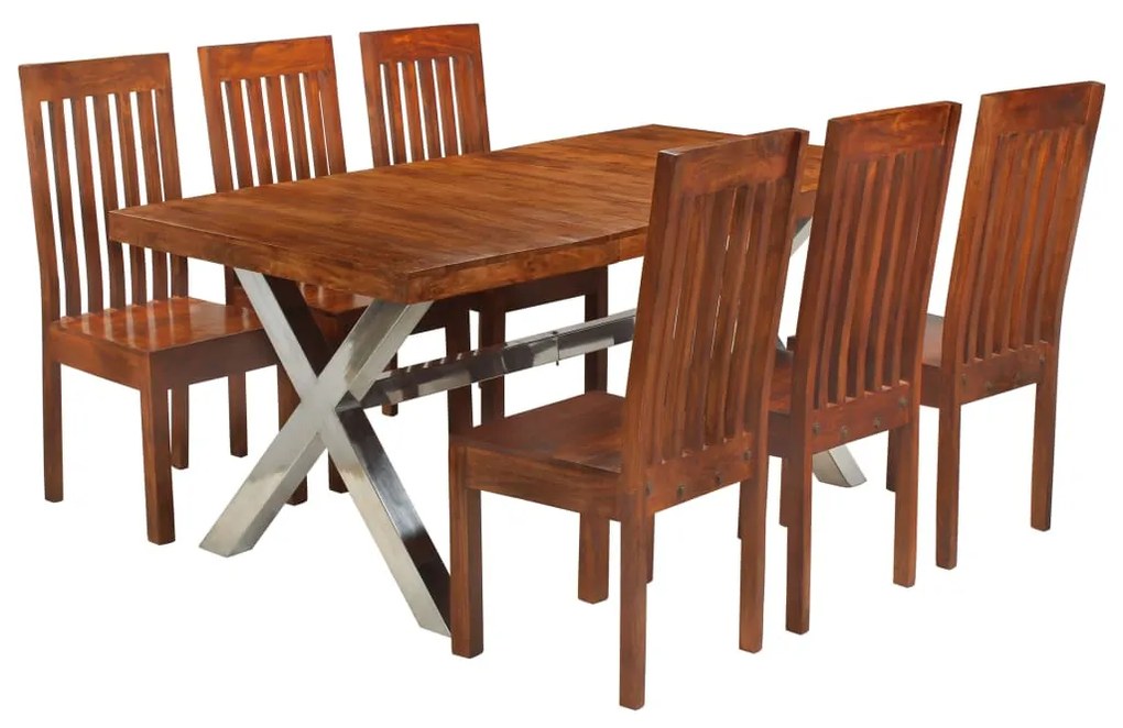 vidaXL Conjunto mesa de jantar 7 pcs madeira de acácia maciça