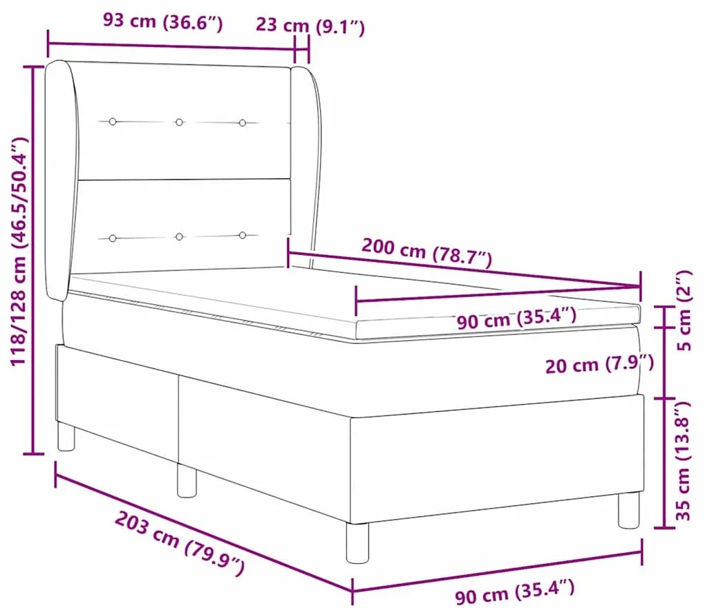 Cama Box com Colchão Cinza Escuro 90x200 cm