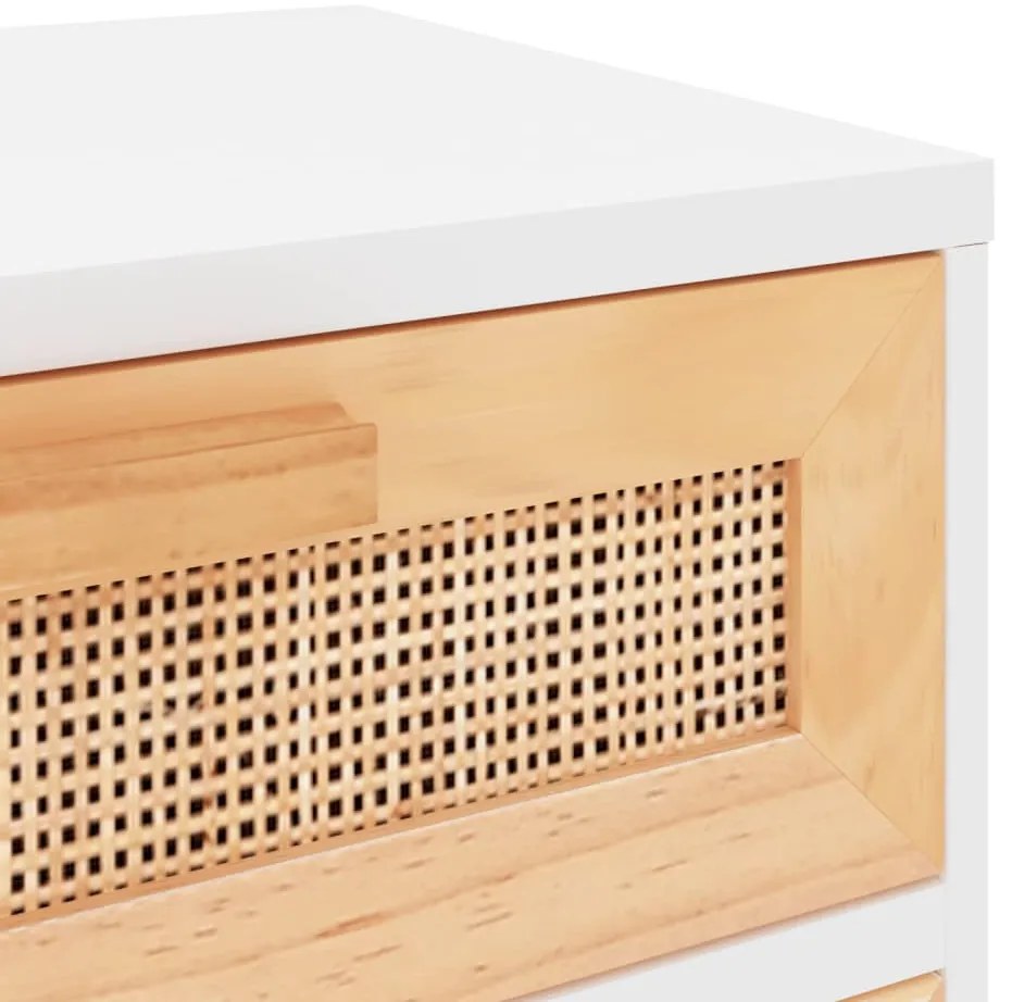 Mesa de cabeceira pinho maciço e vime natural branco