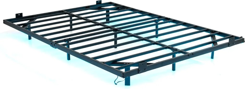 Estrutura de cama flutuante com luzes LED 200 x 140 x 24,5 cm de metal para colchão (COLCHÃO NÃO INCLUIDO) Base de ripas Somier preto