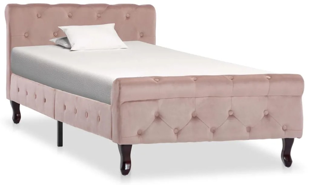 Estrutura de cama 90x200 cm veludo cor-de-rosa