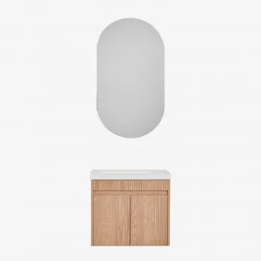 Conjunto De Móvel De Casa De Banho Suspenso Em Madeira Com Lavatório Integrado Narek Castanho Fresno & Ovalado Com Armazenamento Preto - Sklum