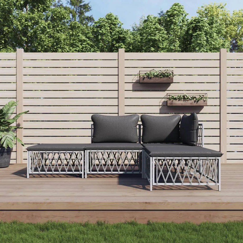 vidaXL 4 pcs conjunto lounge de jardim com almofadões aço branco