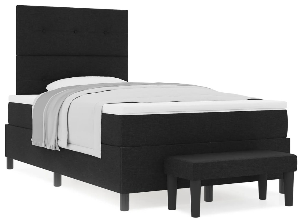 Cama Box Spring com Colchão e Banco Preto 120x200 cm Tecido