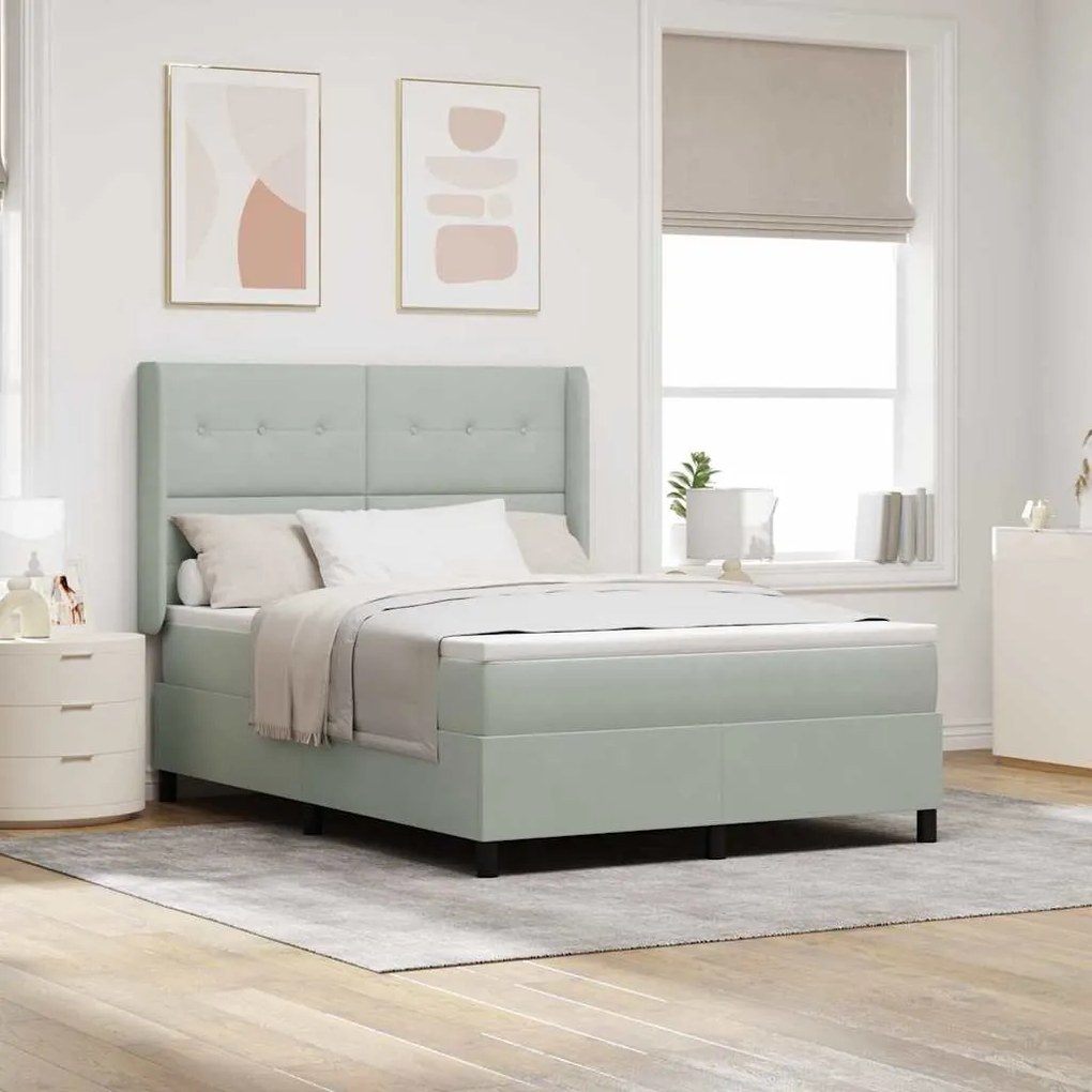 Cama Box com Colchão vidaXL Cinza Claro 140x190 cm Veludo